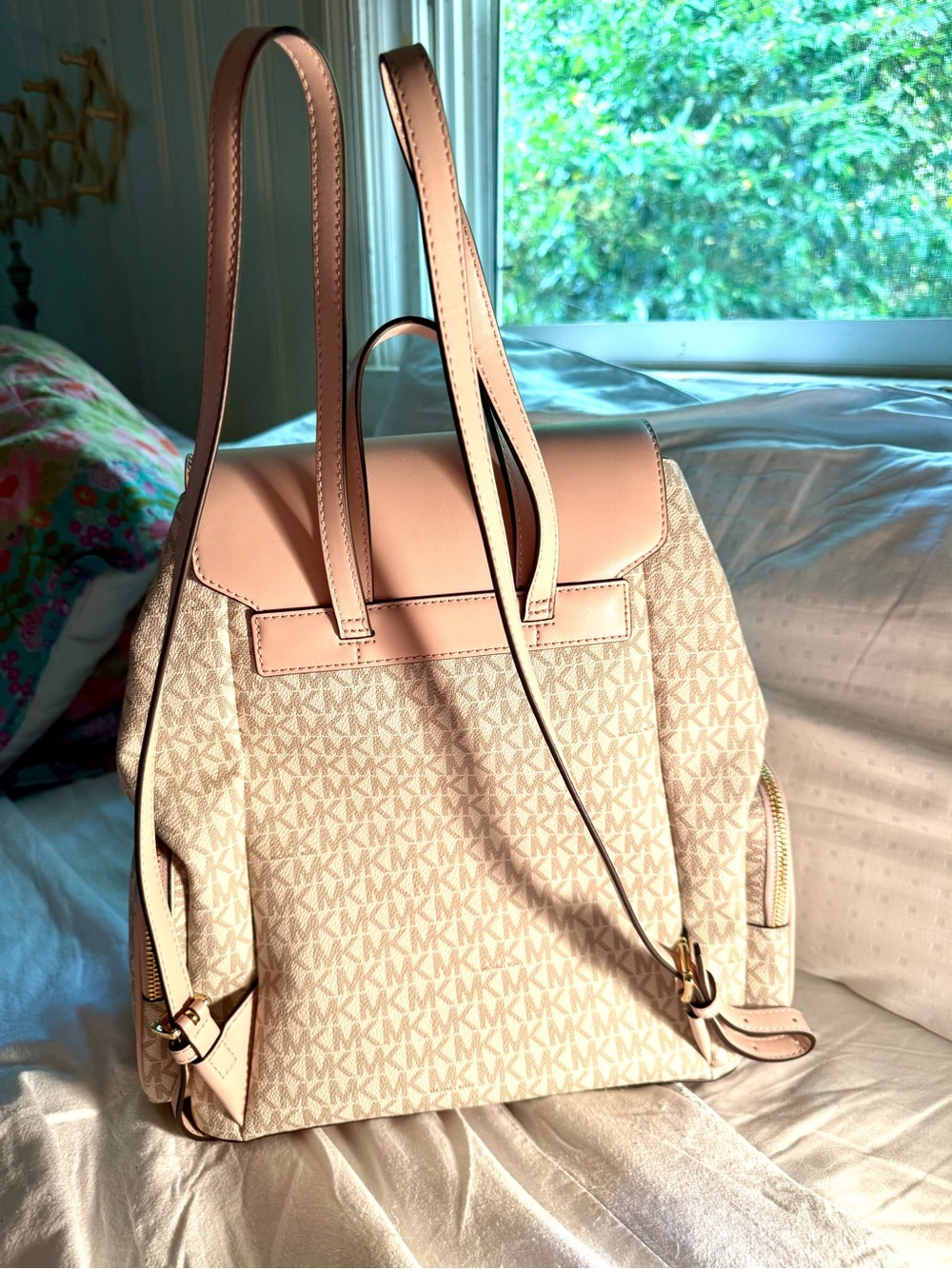 Michael Kors Beige Logo-Print Crossbody Backpack - Picture 5 of 6
